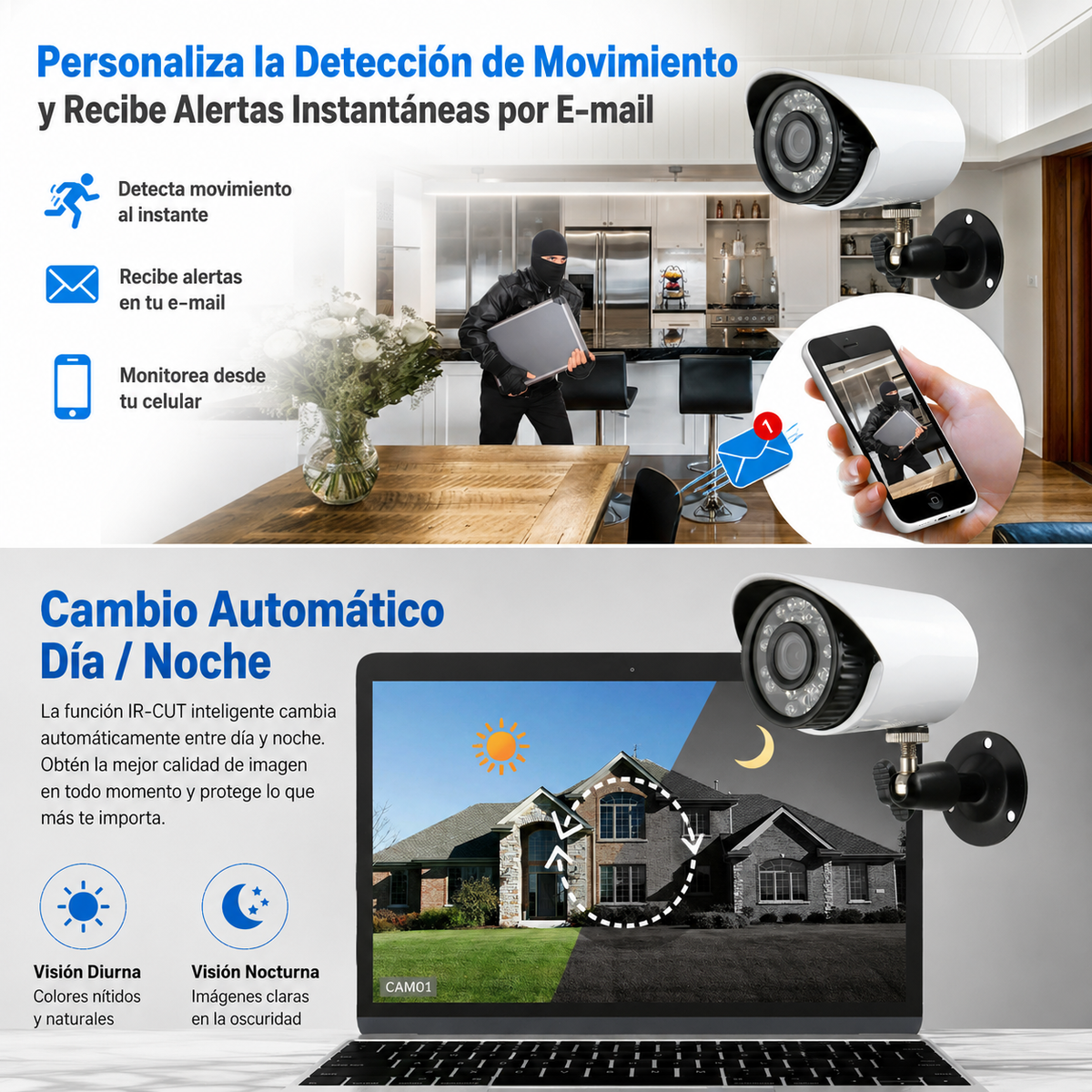 Kit CCTV 4 Cámaras con DVR AHD 1.3–5MP Visión Nocturna