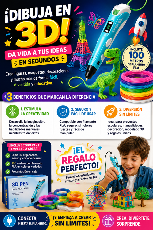 LAPIZ 3D + 100 mts DE FILAMENTO