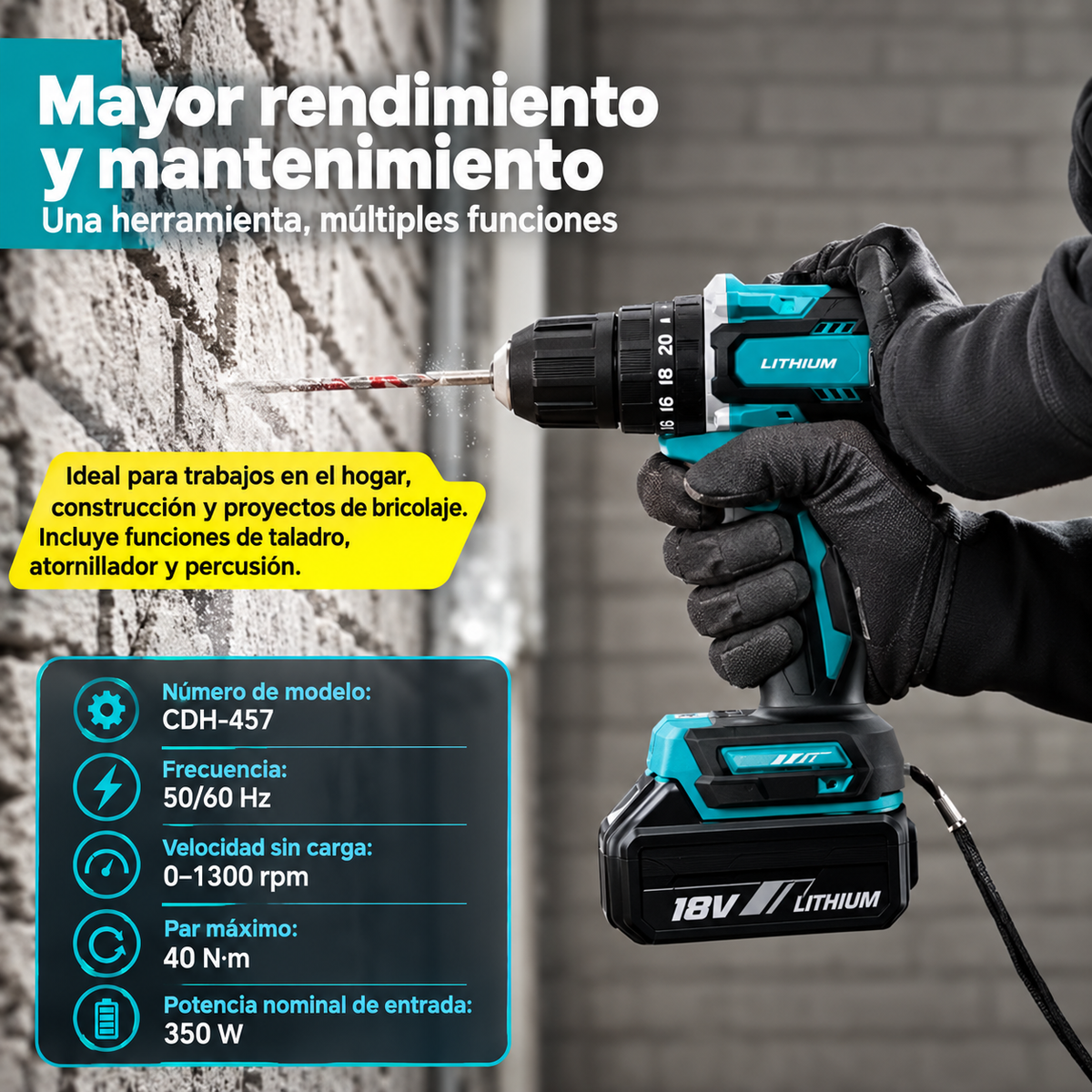 Taladro Inalámbrico con baterías recargables
